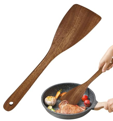 Träspatel – premium bambuspatelset, miljövänliga köksredskap | robust kökspatel för omrörning, matlagning och bakning, värmebeständig, reptålig, perfekt för non-stick belagd matlagning