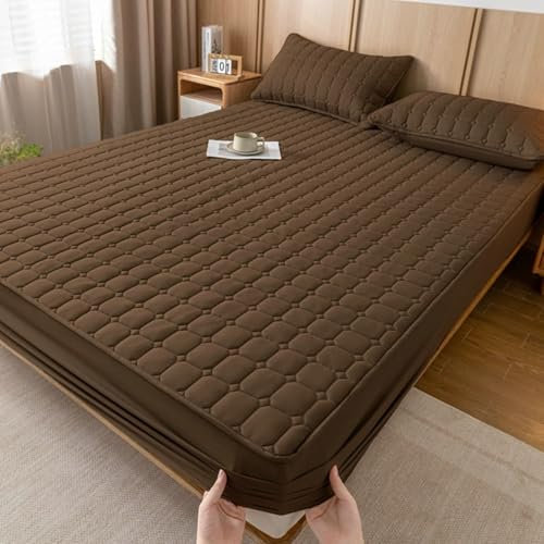 KnSam Spannbettlaken 90x200cm Warm, Kariert Muster Spannbetttuch Einfarbig Braun Schlafkomfort, Polyester Baumwolle Spannbettuch Laken für Boxspringbett & Wasserbett