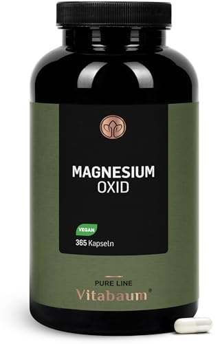 Vitabaum® Magnesiumoxid – 667 mg, davon 400 mg elementares Magnesium pro Kapsel – Hochdosiert – 365 Kapseln für 1 Jahr – Vegan, Glutenfrei, Laktosefrei