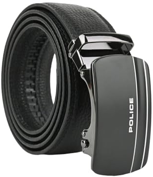Police Cintura Uomo in Vera Pelle Con Fibbia Automatica, Accorciabile, Alta 3,5 cm, Con Scatola