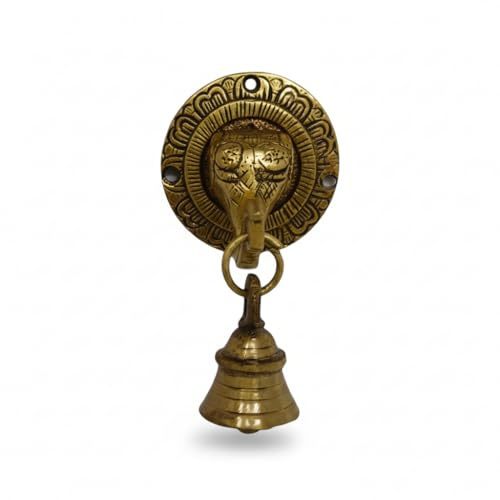 Elephant Bells Wall Hanging Home Decor Gifts Brass Temple Bell Traditional Indian Home Decor, Pooja Accessories Hanging Windchime Hindu Idol Figure with Unique for Door Wall (1)