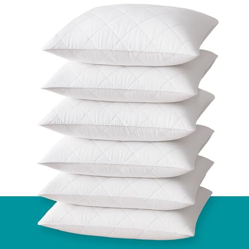 Pillow Protectors 6 Pack, White, Machine Washable Quilted Pillow Covers with Zipper Closure, Breathable, Allergen Protection, Dust & Mite Proof, 48 × 74 cm