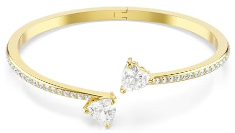 Swarovski Mesmera Bangle Bracelet, Clear Heart-Cut Crystals in a Gold-Tone Finished Setting, Size M, Part of the Mesmera Collection