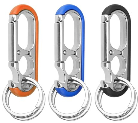 3 Piezas, Llavero Mosquetón, Anillas Llaveros de 3 Colores con 6 Llaveros | Llavero de Coche Multifuncional para Hombre, para Exteriores, Abrebotellas, Uso Diario e Ideas de Regalo