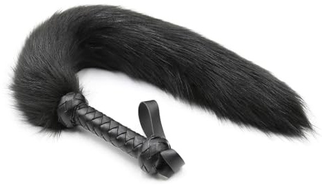 Genérico Fusta de Caballo de Piel sintética, Fusta Alternativa de Cola de Zorro, Accesorios para Juegos de rol-ESRB62 (Negro)
