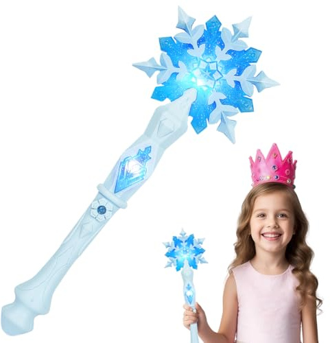 AUYAO Schneeflocke Leuchtend Zauberer Kinder Prinzessinnen Led Zauberstab Kind Magischer Zubehör Mädchen Zauberstab mit Licht und Sound Leuchtzauberstab für Prinzessin Party Cosplay Halloween Karneval
