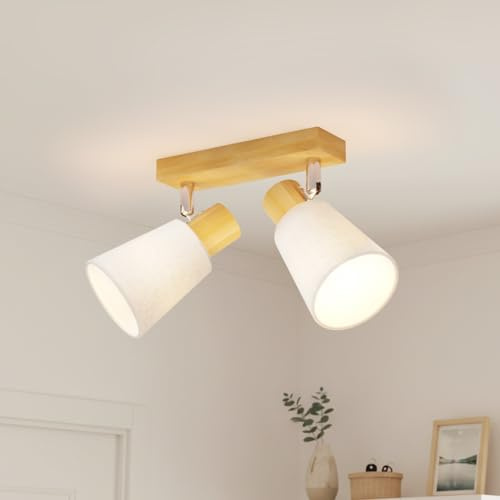 LVWIT Apliques de Pared 2 Focos Orientable, Lampara Techo Madera E14, Foco de techo Retro, Aplique Pared Interior Giratorios Para Cocina, Pasillos, Salón, Dormitorios,(Sin Bombilla)