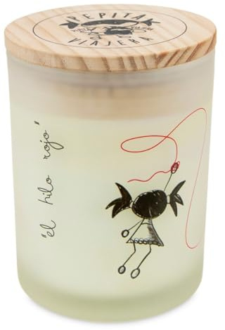 PEPITA VIAJERA Vela Aromática de Soja con Tapa de Madera, Hilo Rojo del Destino, Regalo Original para Pareja, Mujer,Profesoras,Amistad, Vela Decorativa para Hogar y Momentos de Relax.