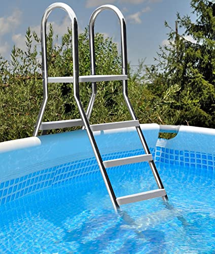Simbassängstege – kraftiga steg i rostfritt stål, 250 kg lastkapacitet, dubbelsidig, halkfri design för pooler ovan mark