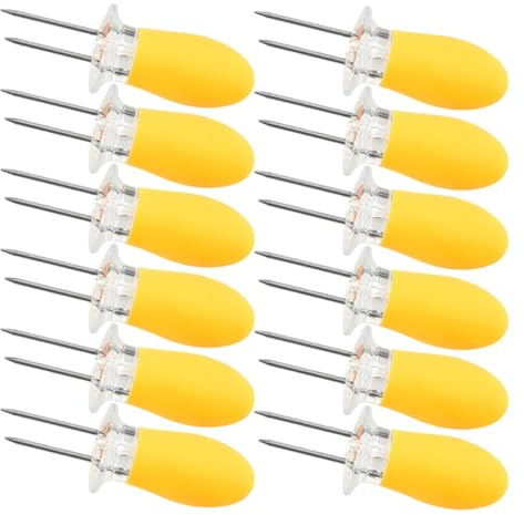 Ciieeo 12pezzi Forchette per Mais in Acciaio Inossidabile Porta Pannocchie Ergonomici e Riutilizzabili per Barbecue e Uso Quotidiano Design Punta Fine per Impugnatura Confortevole