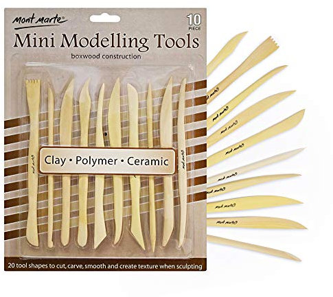 MONT MARTE Herramientas Arcilla de Madera - 10 Herramientas de modelar de Diferentes Formas - Ideal para Trabajar con Arcilla, polimérica y cerámica - para Principiantes, Profesionales, Artistas