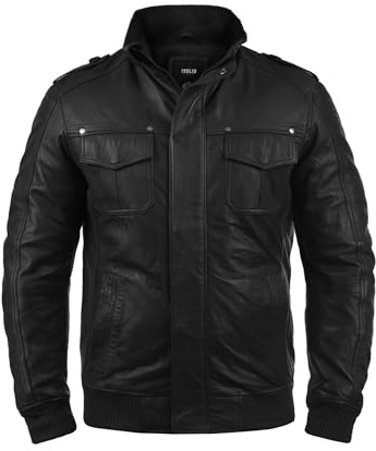 !Solid SDCamash Herren Lederjacke Bikerjacke Echtleder Jacke mit Stehkragen Eingrifftaschen Rippbündchen 100% Schafsleder Regular fit, Größe:L, Farbe:Black (S9000)