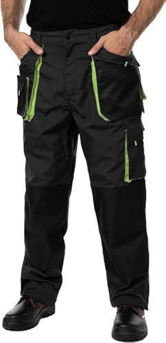 MAZALAT work wear Pantalon de Travail Homme, avec des Poches Genouillere. Pantalon Travail Homme, Vetement Travail, Multi Poches, Grande Taille S - XXXL, Vetement Homme, Noir/Vert, Haute qualité 64