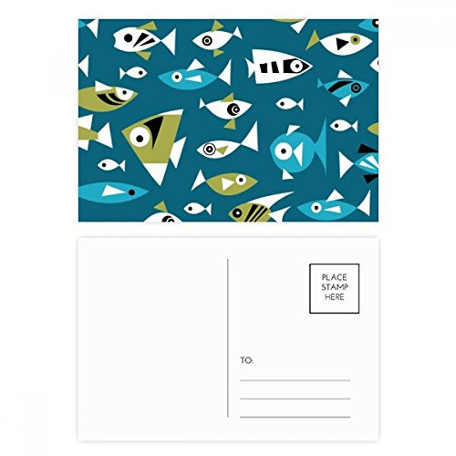 Cold Color Blocks Abstract Fishes Postcard Set Birthday Mailing Thanks Greeting Card