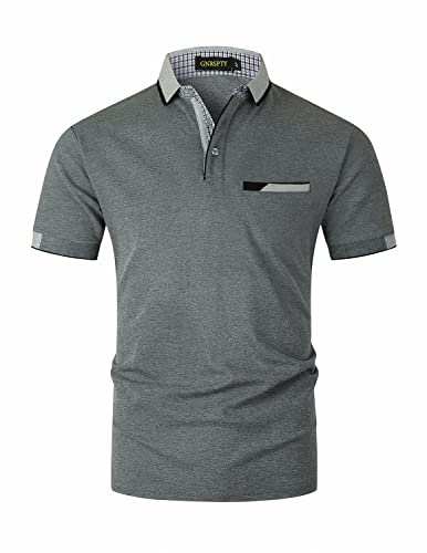 GNRSPTY Herren Poloshirts Kurzarm Baumwolle Polo Shirts Männer Slim Fit Polohemd Golf Farbe Nähen T-Shirt M-3XL,Grau 1,L