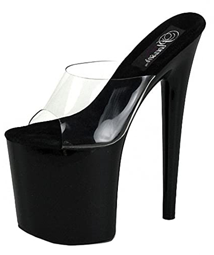Sandali Sexy con Punta Aperta da Donna Tacco Alto 20CM Muli a Spillo Décolleté con Plateau Trasparenti Sexy Stripper Club Pole Scarpe da Ballo per Feste Taglia 35-46,Nero,37 EU
