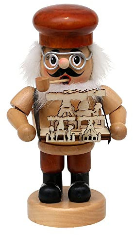 Wichtelstube-Kollektion Holz Räuchermännchen Markthändler mit Bauchladen natürliche traditionelle holzlasierte Premium Räucherfigur 9,5 x 7,5 x 16,5 cm