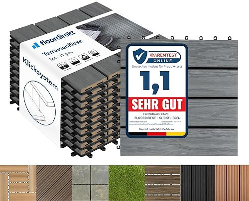 Floordirekt || Royal | Caillebotis Emboîtables | Qualité Supérieure Résistant aux intempéries | Idéales sol Extérieur, Terrasse, Balcon | 1m² | 30x30cm, Gris