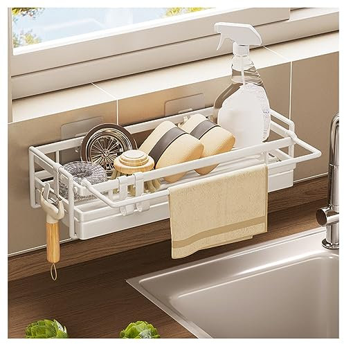NUODWELL Étagère murale pour évier de cuisine, organiseur de vaisselle amovible sans perçage avec plateau d'égouttement