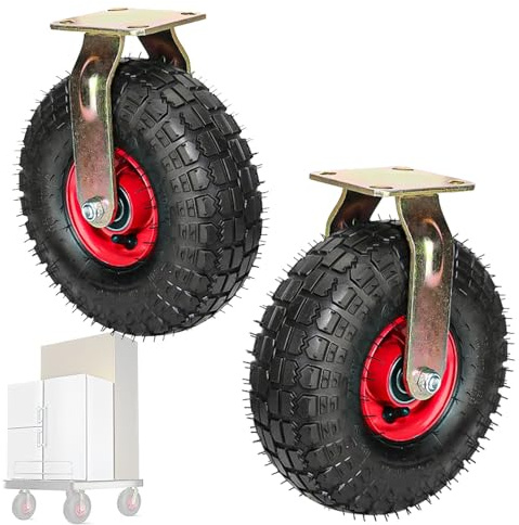 WORDFUN 2 Pcs Heavy Duty Industrial Casters, 8/10 Inch Swivel Heavy Duty Industrial Wheel, with Tyre Veins, No Noise, for Hand Truck/Trolley/Garden Utility Wagon Cart