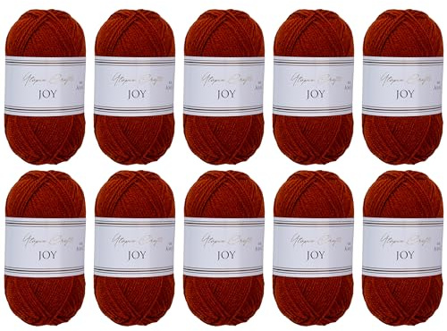 Utopia Crafts JOY - Filato per lavorare a maglia e all'uncinetto, morbido, facile da pulire, 100% poliacrilico, 10 gomitoli da 50 g, 150 m (legno di ciliegio)