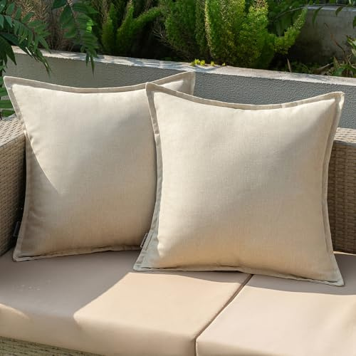 EMEMA Outdoor Kissen Wetterfest Kissenbezug Wasserfest Sofakissen Wasserdicht Dekokissen 40x40 cm Kissenbezüge Dekorativ Kissen Kissenhülle aus Polyster 2er Set für Garten Sofa Wohnzimmer Bett Beige