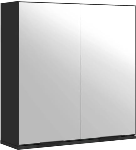 vidaXL Spiegelschrank, Badezimmerschrank mit Stauraum Spiegel, Wandschrank für Badezimmer, Badschrank Badspiegel, Schwarz Holzwerkstoff