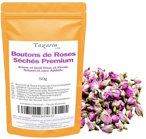 50g Boutons de Roses Premium - Pétales de Roses de l'Altas - Arôme & Goût Doux et Florals - 100% Naturel, Pur et Sans Additifs | Qualité Supérieure - TazarinLtd