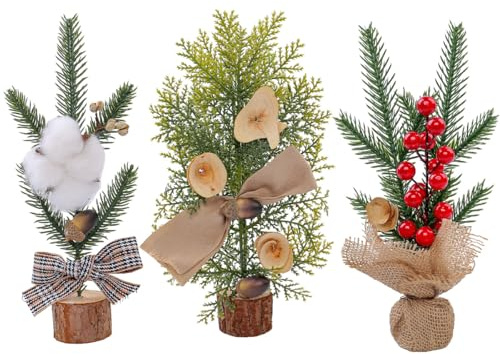 3 pièces Sapin de Noel Mini 25CM Miniature Arbre de Noël Artificiel Sapin Ornements de Noel pour Dessus de Table et de Bureau de Décoration de Fête à la Maison de Noël