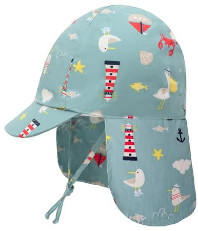 Gifts Treat Sombrero de Sol 100% algodón,Sombreros de Playa con protección para el Cuello,Esenciales de Playa para niños,Animales Verdes,1-3 años