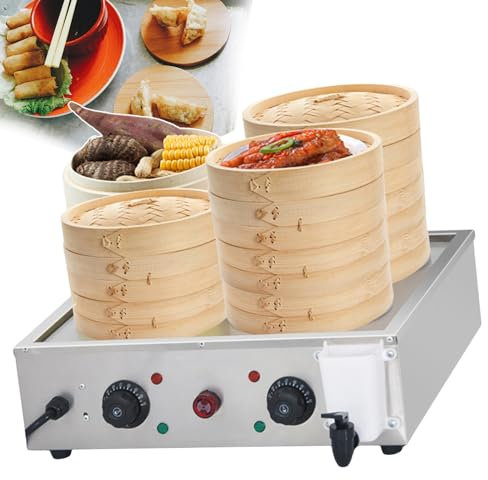 WOTZOV Horno de Vapor Comercial de Cuatro Orificios para panecillos, vaporera eléctrica para Alimentos con Alarma de ebullición en seco, Calentador de panecillos con Perilla de Control d