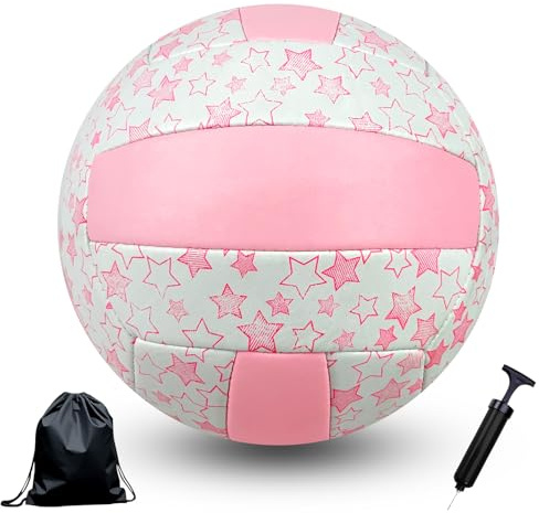 Bibykivn Ballon de Volley, Ballon Beach Volley, De Plage Adultes et Enfants, Articles avec des Sacs à Dos et des Sacs en Filet pour Pompe,Taille Officielle 5, pour l'intérieur, l'extérieur (rose-01)