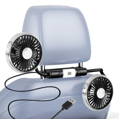 Hose Car Fan for Backseat for Kids,USB Powered 3 Speeds with Light,360°Rotatable Car Seat Fans for Baby Rear Facing,Back Seat Cooling Fan that Blow Cold Air for Vehicle SUV RV Pickup Truck Headrest