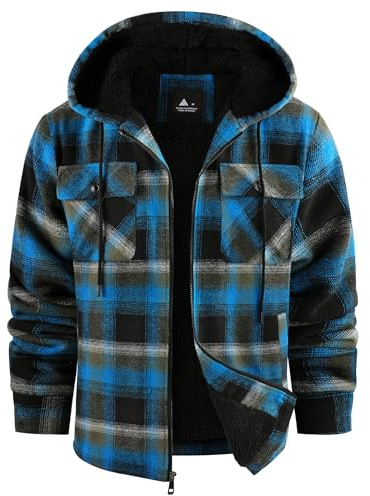 SwissWell Camicia Boscaiolo Uomo Giacca Flanella a Quadri Spessi Fodera di Peluche Felpa Cappuccio Foderata Casual Uomo Felpa con Cappuccio in pile Giacca Invernale con Tasca(Blu Giallo Nero-L)