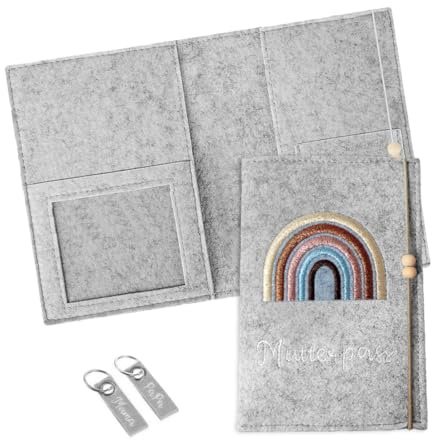 Trsnzul Funda Pasaporte Maternidad,Funda Pasaporte Maternidad de Fieltro,con 2 llaveros, Bolsa Agenda Embarazo, Funda Pasaporte Maternidad con Compartimentos para Embarazadas Futuras Mamás (Gris)