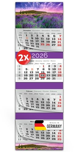 PRIMUS PRINT Calendario XXL 2026 – Calendario de pared – Calendario de pared de 4 meses – con fecha deslizante, calendario para colgar, incluye días festivos y vacaciones, varios diseños – [2 x
