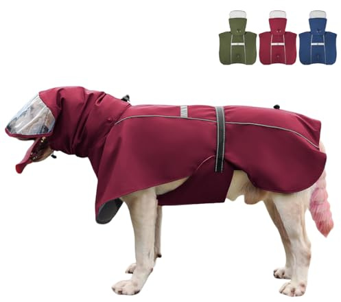 TBDMTOU Pet Dog Raincoat Jacket Large Dog Rain Poncho with Transparent Hood, Double-Layer Structure, Adjustable, Waterproof, and Reflective, Suitable for Medium to Large (Wine Red, 2XL)