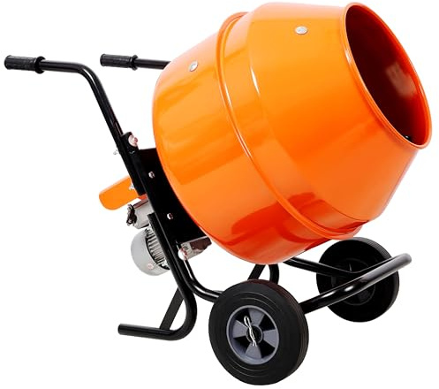 Portable Cement Mixer 5 Cu Ft Drum 1/2HP Motor Electric Power Concrete Mixer Wheelbarrow Style Steel Frame 2 Wheels 110V 60Hz Tilting Drum for Small and Medium Mixing Tasks