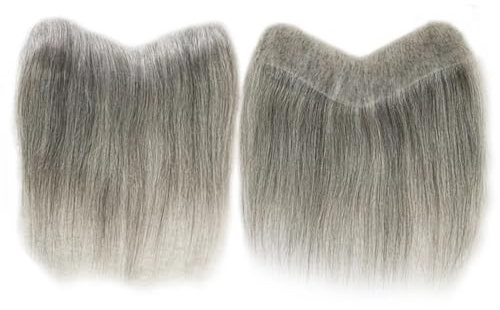 Parrucca for capelli umani grigi da uomo con passante a V in PU, attaccatura dei capelli, sostituzione dei capelli Remy, pezzo for capelli lisci Hair Pieces Replacement(3X16cm)