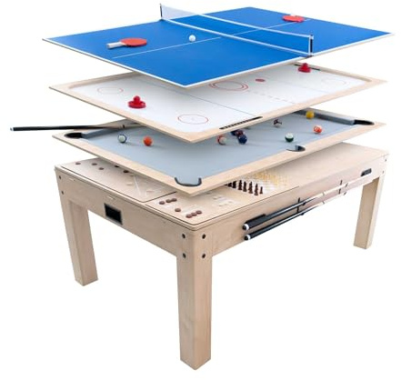 7 in 1 Spieltisch und Esstisch Eiche Billardtisch Tischtennis Airhockey Schach Backgammon Shuffleboard Partyunterhaltung Home Office Erwachsene Komplettes Spielset für die ganze Familie mit Zubehör