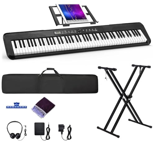 88 Key Keyboard Piano, Semi Weighted Electronic Digital Piano with Music Stand, Power Supply, Sustain Pedal, Bluetooth, MIDI, for Beginner Professional at Home, Stage