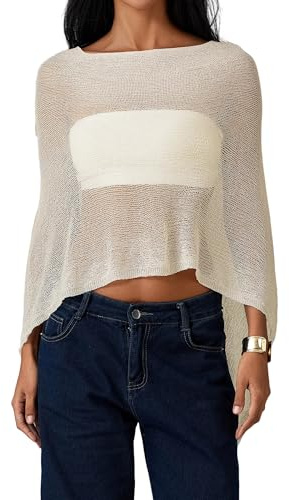 Kfsghdnz Poncho transparente para mujer, chal de punto bolero, ajuste holgado, suéter ligero de ganchillo para verano, capa transparente, Amarillo A, talla única