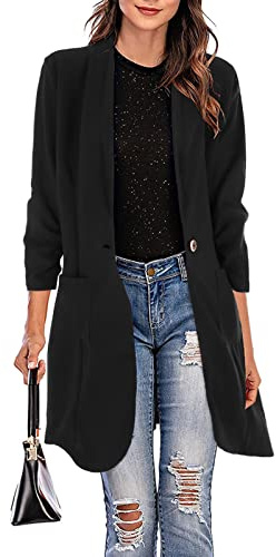 Veste Tailleur Femme Grande Taille, Blazer Ete Long Femme Chic Et Elegant, 2026 Nouveau Blazer avec Poche vêtements De Costume Cardigan Ouverte Devant Veste Couleur Unie Polyvalent Haut S-XXXL