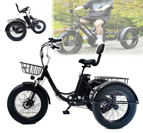GCLCPAEN Vélo Pliant À Trois Roues pour Adultes,Batterie 48V 13Ah,Pneus Larges 20X4,7 Vitesses,Phare LED,Tableau De Bord,Grand Panier,Freins À Disque Doubles,Vélo Tout-Terrain pour Seniors