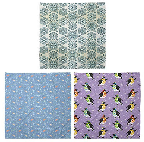 ABAKUHAUS Unisex Bandana, Mandala-Art Weihnachtsengel Muster Penguins Skating Schneeflocken, 3er Pack, Mehrfarbig