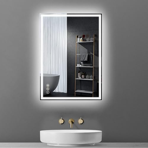 AI-LIGHTING 50 x 70 cm badrumsspegel med LED-ljus rektangelupplyst väggmonterade bakgrundsbelysta speglar anti-dimma justerbar färg horisontell/vertikal avstötare IP44