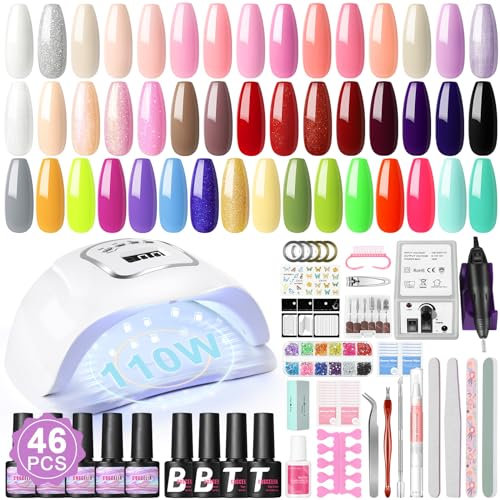 COSCELIA Kit Vernis Semi Permanent, 110W Lampe UV+46Pcs Semi Permanent Vernis à Ongle+Ponceuse pour Ongles, Kit Ongle Gel UV Complet, Base et Top Coat Kit Manucure Kit Ongle Cadeau Femme