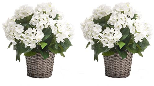 2er Set künstliche Hortensien im Korb weiß H. 45cm D. 20cm Emerald Topfpflanze