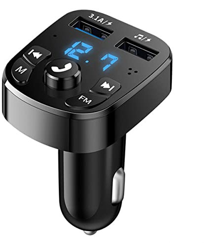 AoHao Bluetooth Fm Transmitter Auto Bluetooth Adapter 5.0 mit 2 USB Anschlüsse Schnellladung Freisprechanlage Auto Musik Adapter, Zigarettenanzünder Bluetooth Adapter Unterstützt Tf-Karte Und U-Disk