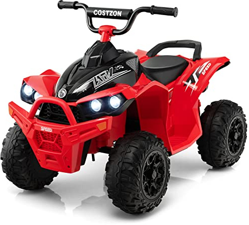 Costzon Kids ATV, 12V Ride on Car Toddler Quad W/Adjustable Speed, Forward & Backward, Headlights, Horn & Music, Kids 4 Wheeler Electric ATV for Boys Girls (Red, 37.8” x 22.8” x 27.6”(L x W x H))